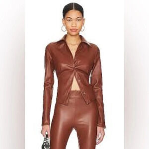 ALIX NYC Gavin Faux Leather Buttondown Top in Cinnamon Size XS Retail $245